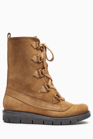 Tan Suede Lace-Up Boots